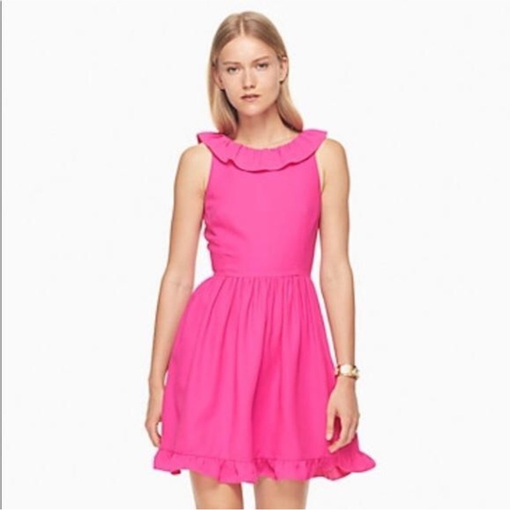 Kate Spade sz 10 Bougainvillea Vibrant Pink Sleeveless Dress ruffle FLaW!